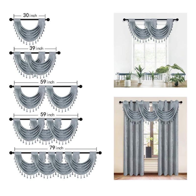 ELKCA Thick Chenille Waterfall Swag Valances for Living Room Silver Grey Valance Curtains for Kitchenï¼ŒPack of 4 (Silver Grey, 30" W x 22" L) - Image 5